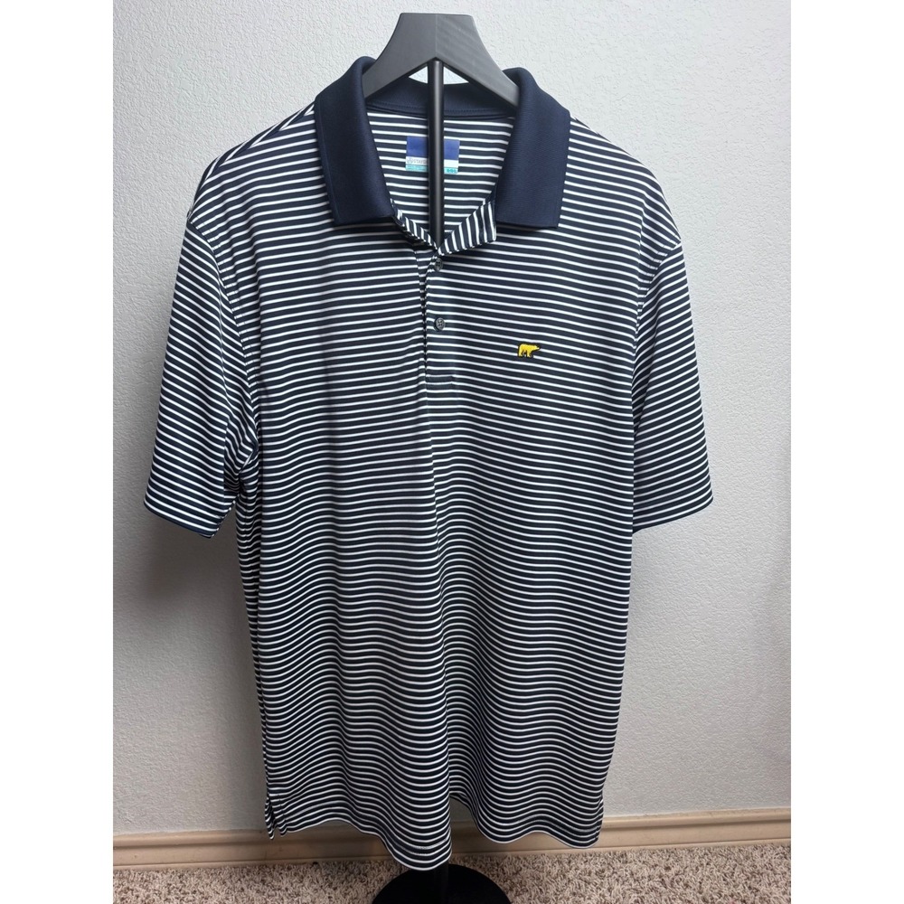 Jack Nicklaus Mens XL StayDri Golf Polo Shirt Navy White Stripe Golden Bear Logo